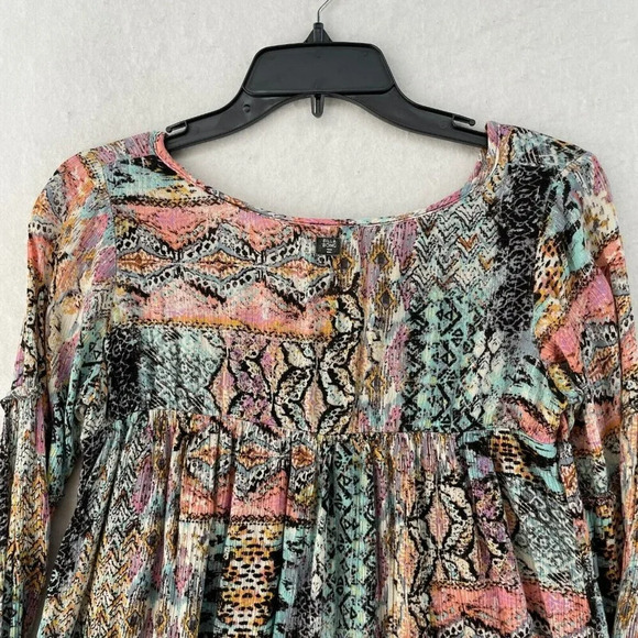 Billabong Blouse Womens M Sheer Western Off Shoulder Pullover 3/4 Sleeve Stretch - Picture 8 of 10